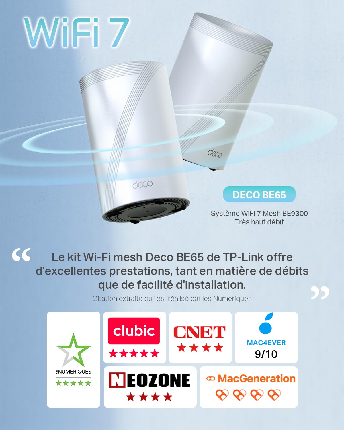 TP-LINK BE9300 Whole Home Mesh Wi-Fi 7 System Tri-Band 574Mbps at 2.4GHz + 2880Mbps at 5GHz + 5760Mbps at 6GHz Internal Antenna