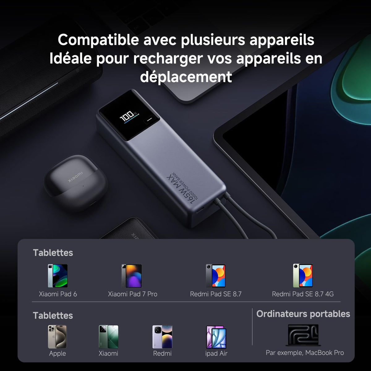 Xiaomi 165W Power Bank 10000 (Cable Intégré) Gris