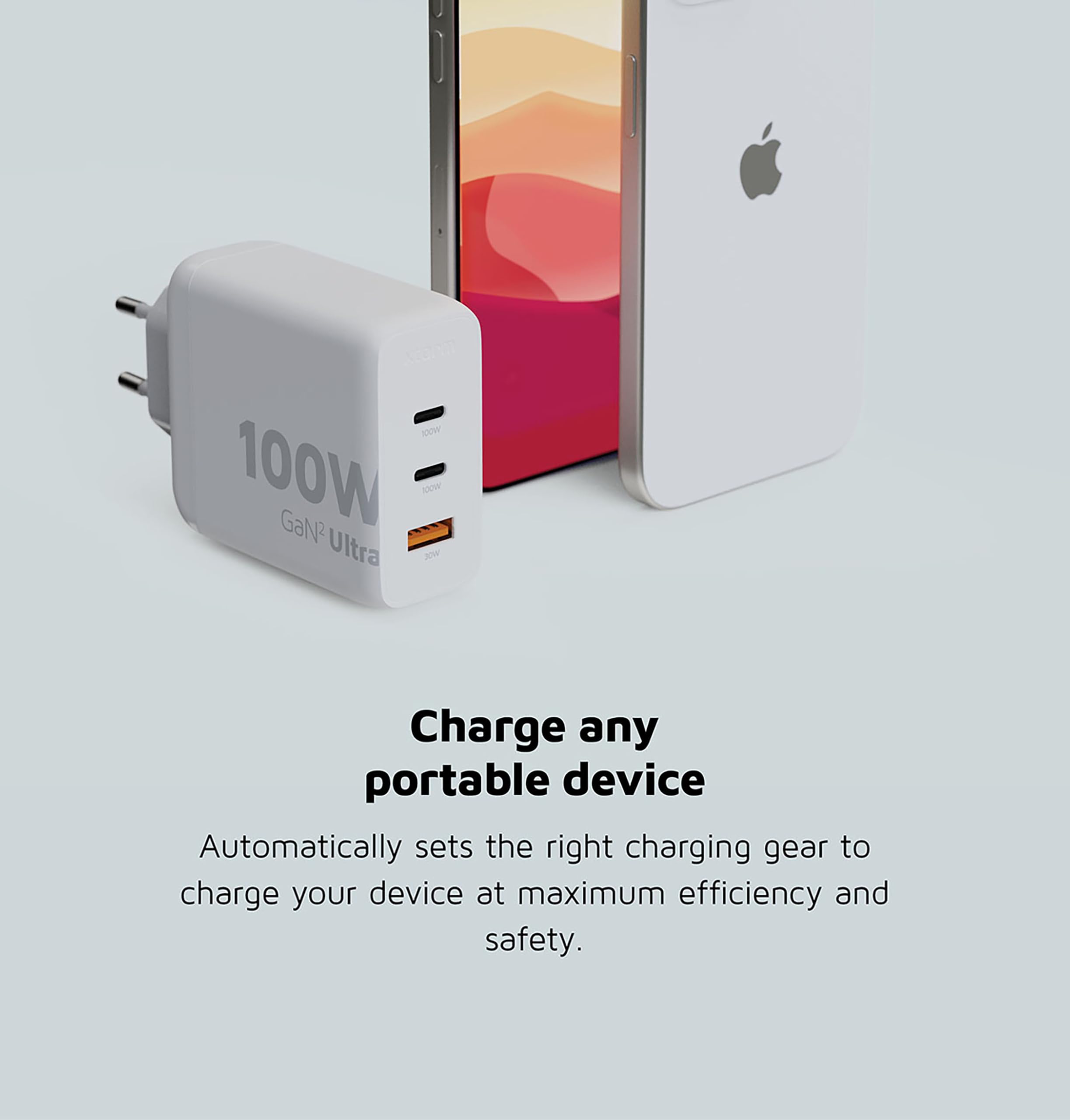 XTORM Chargeur mural écologique XEC100 100 W 3 ports USB-A USB-C PD certifié GRS