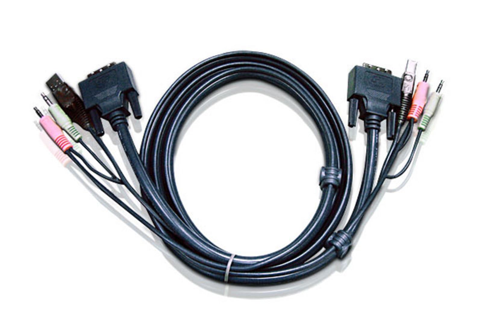 ATEN Câble KVM DVI-D USB Dual Link 1,8m - 1,8 m - DVI-D - Noir - DVI-D + USB A + 2 x 3.5 mm - DVI-D + USB B + 2 x 3.5 mm - Mâle