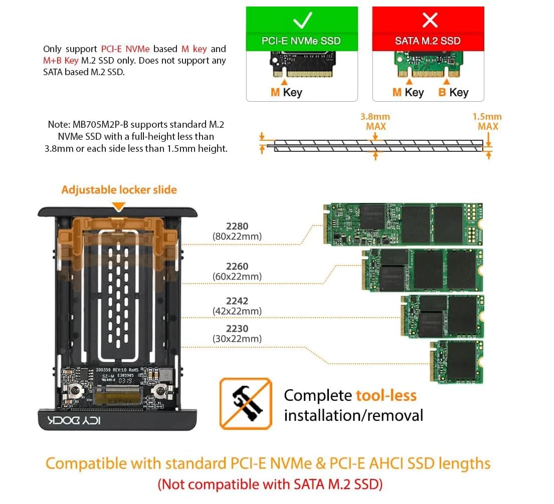 ICY DOCK MB705M2P-B Berceau 2,5" U.2. pour SSD M.2. NVMe