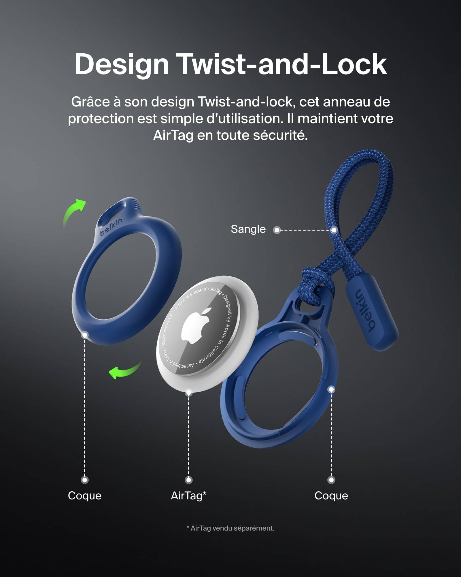 BELKIN Airtag Protection avec Cordon Bleu