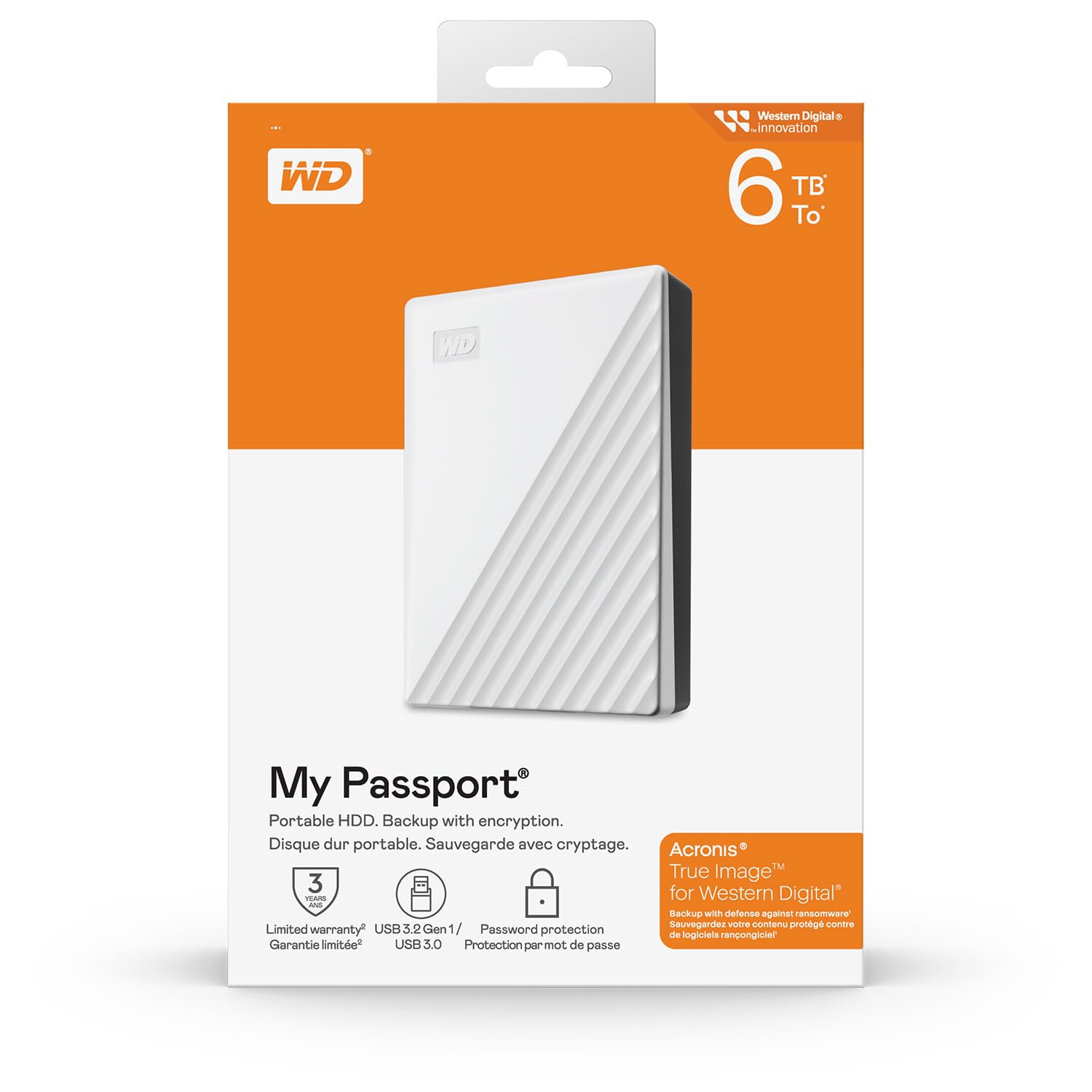 WD My Passport 6To portable HDD USB3.0 USB2.0 compatible White Retail
