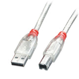 LINDY USB 2.0 Cable A/B Transparent 5m. Transfer Rate up to 480 MBit/s