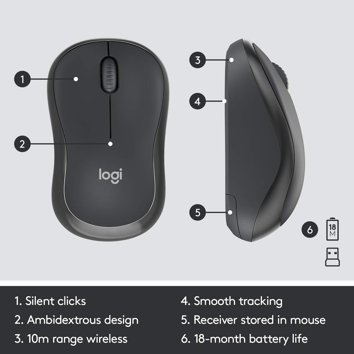 Logitech 920-009799 MK295 Combo Sans Fil Silencieux Graphite