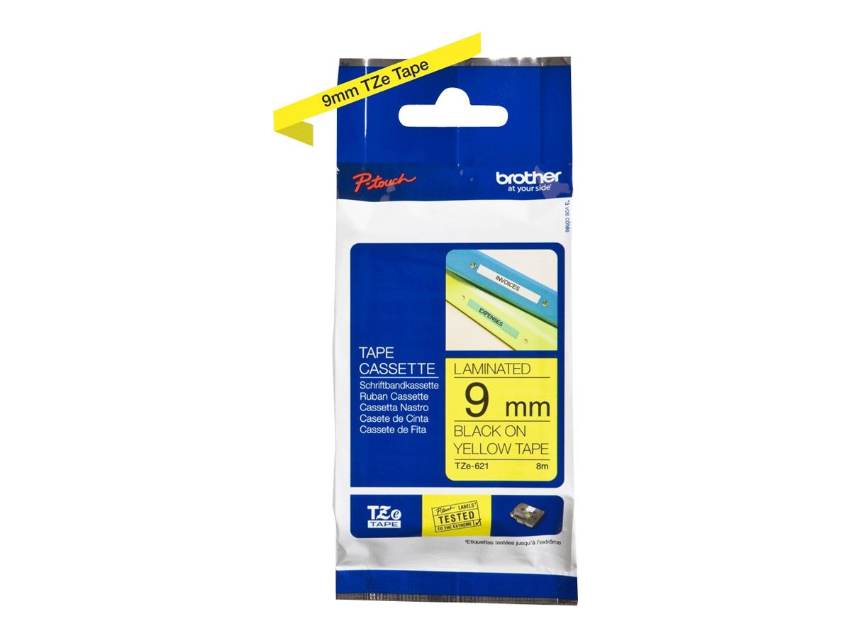 BROTHER P-TOUCH TZE-621 noir sur jaune  9mm