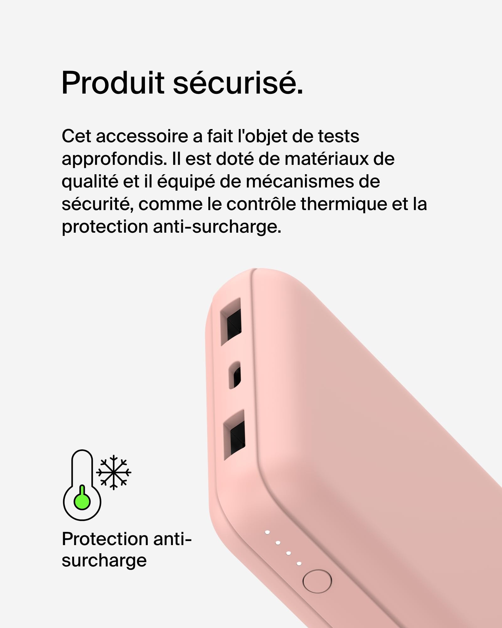 BELKIN Powerbank 20K 15W USB-C cable inclus + 2 USB-A Rose