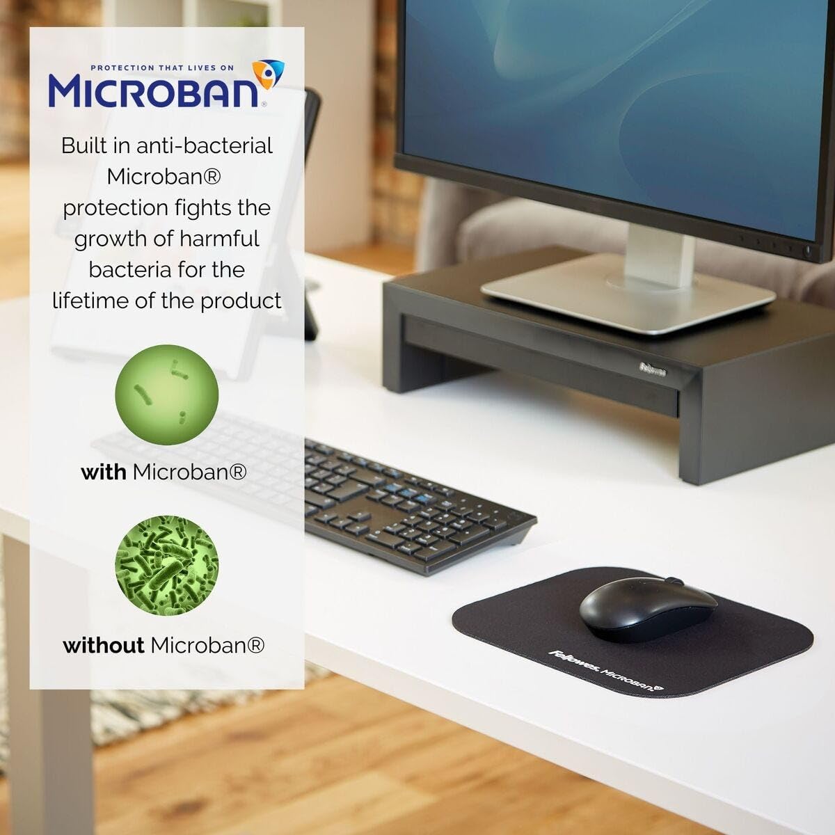 FELLOWES Tapis de souris Microban® Argent - Antibactérien
