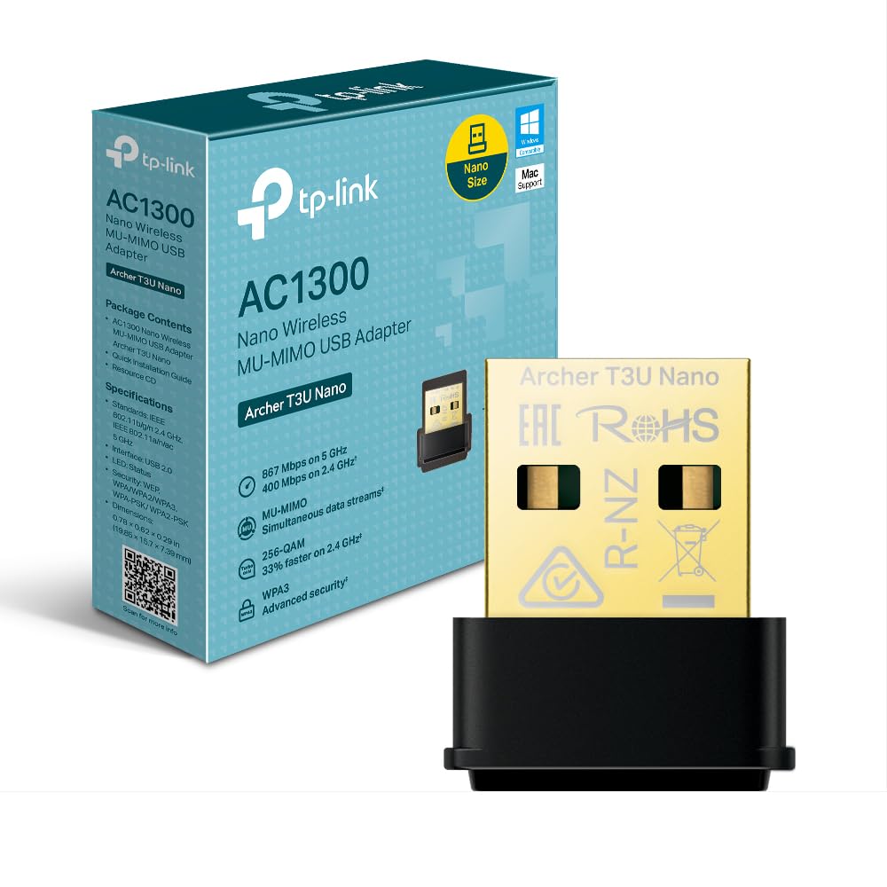 TP-LINK AC1300 Mini Dual Band Wi-Fi USB Adapter 867Mbps at 5GHz + 400Mbps at 2.4GHz USB 3.0 MU-MIMO