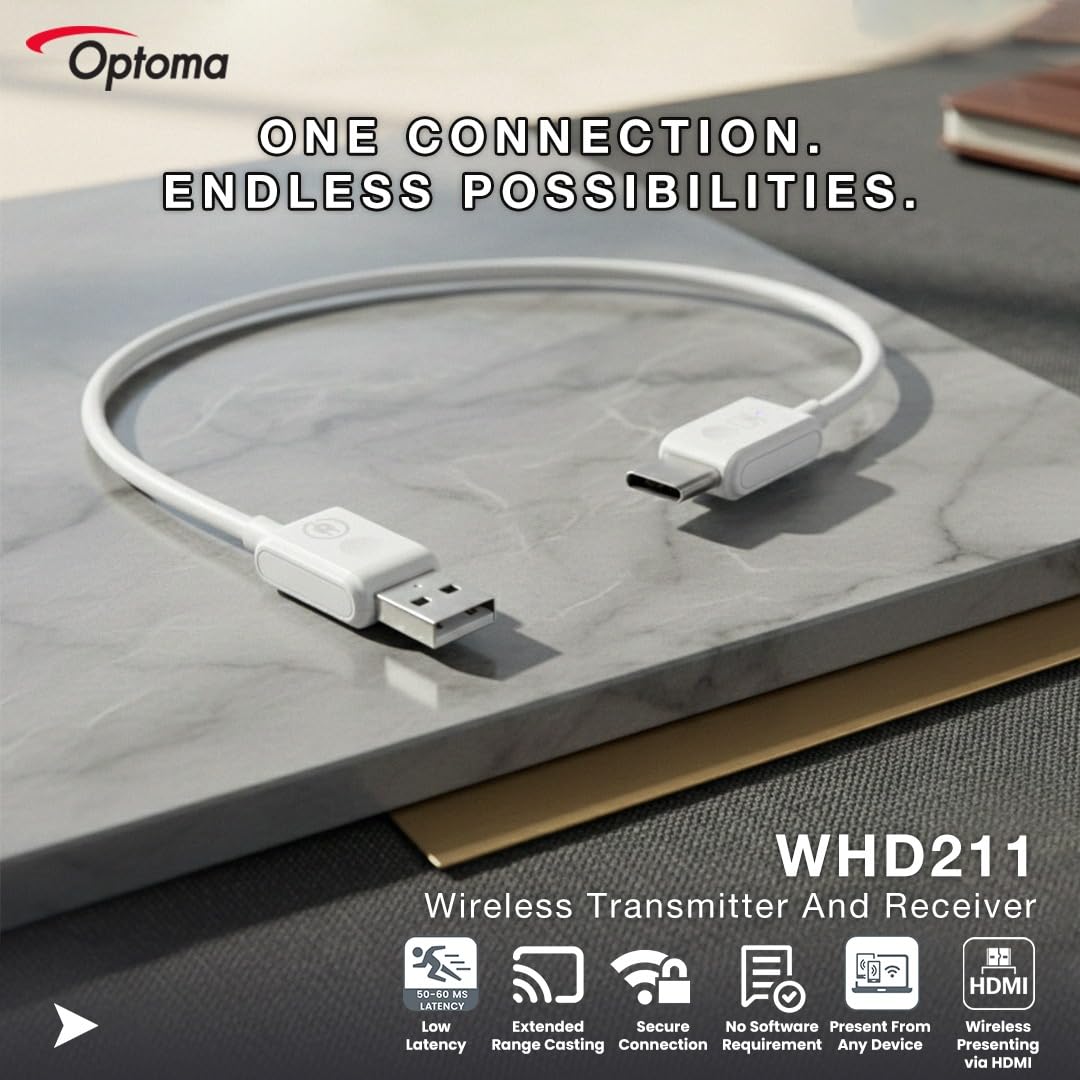 OPTOMA WHD221 USB-C wireless transmitter and receiver 50-60ms speed 20m range 5GHz