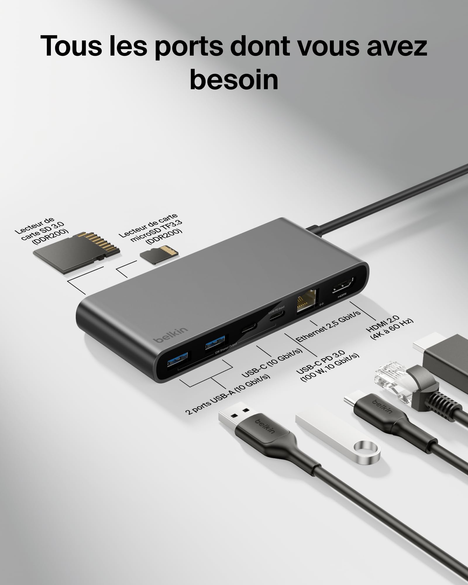 BELKIN Connect 8-in-1 USB-C Hub with Dual USB-C Ports - Silver