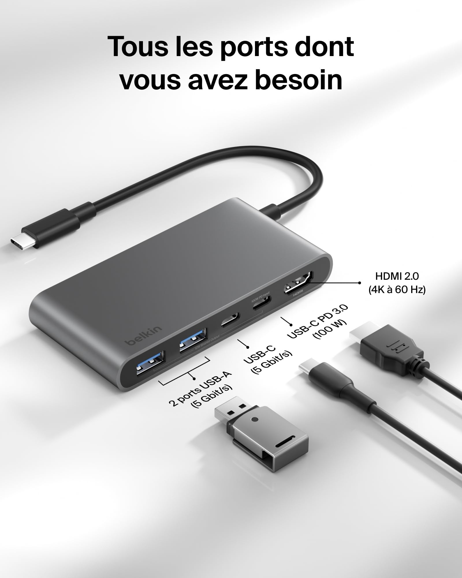BELKIN Connect 5-in-1 USB-C Hub with Dual USB-C Ports - Silver
