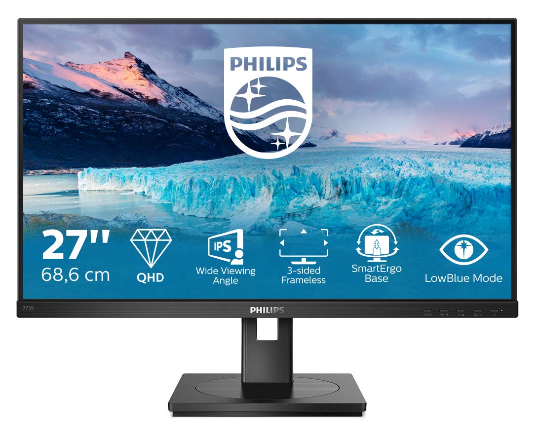 PHILIPS 275S1AE/00 27p 2560x1440 IPS Flat H/A 130 MM Pivot 3 SIDE FRAMELESS SPEAKERS DPx1 HDMIx1 DVIx1 VESA 100x100 S-LINE