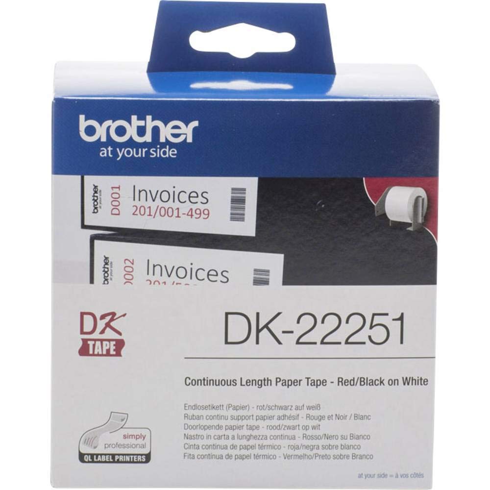 BROTHER Ruban DK tape - Rouleau continu adhésif 62mm x 30m - Impression noir et rouge