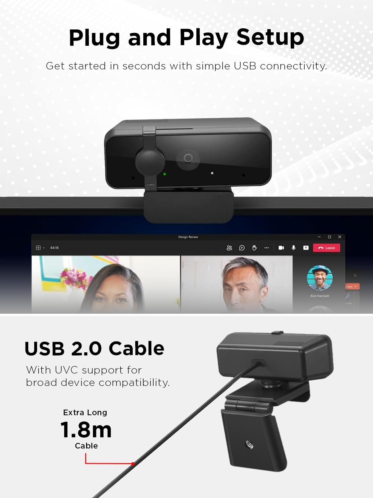 LENOVO Essential Webcam colour 1920 x 1080 1080p audio USB 2.0 MJPEG YUY2 DC 5 V