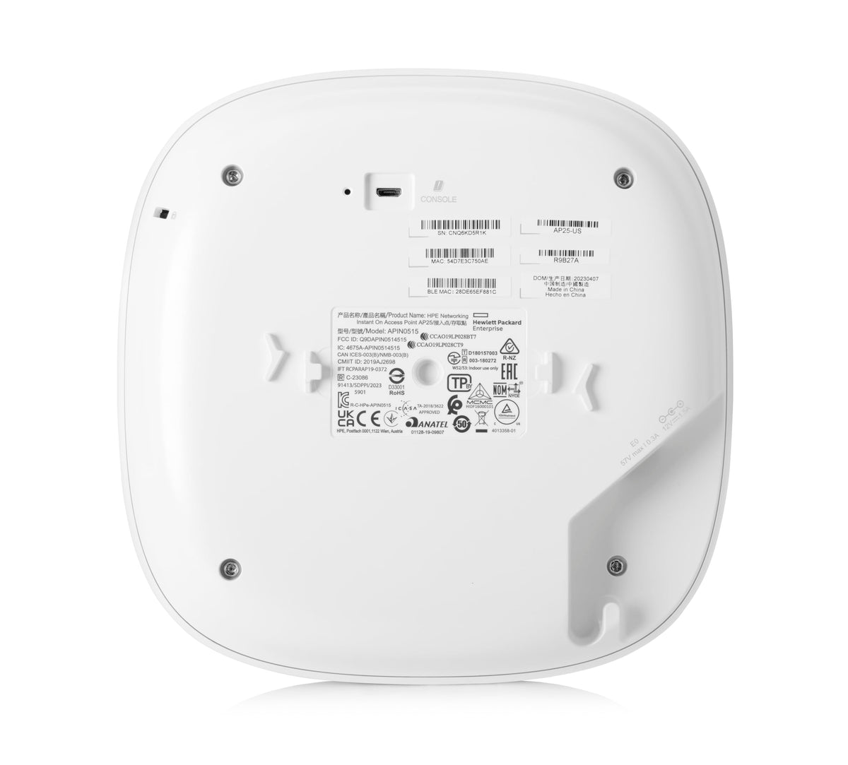 HPE Networking Instant On AP25 (EU) Borne daccès sans fil Wi Fi 6 Bluetooth 2.4 GHz 5 GHz géré par le Cloud plafond/mur