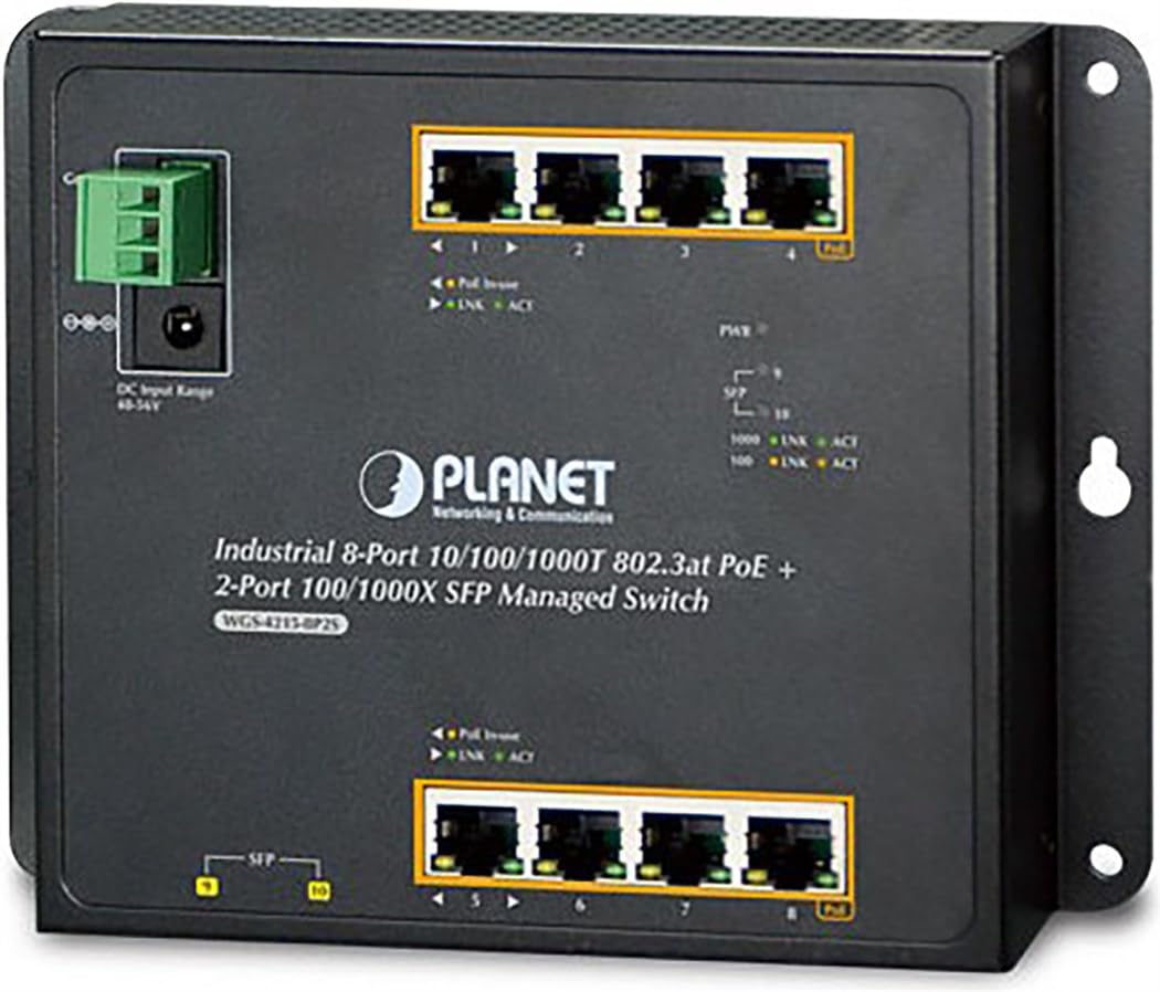 PLANET WGS-4215-8P2S commutateur réseau Géré Gigabit Ethernet (10/100/1000) Connexion Ethernet, supportant l'alimentation via ce port (PoE) Noir