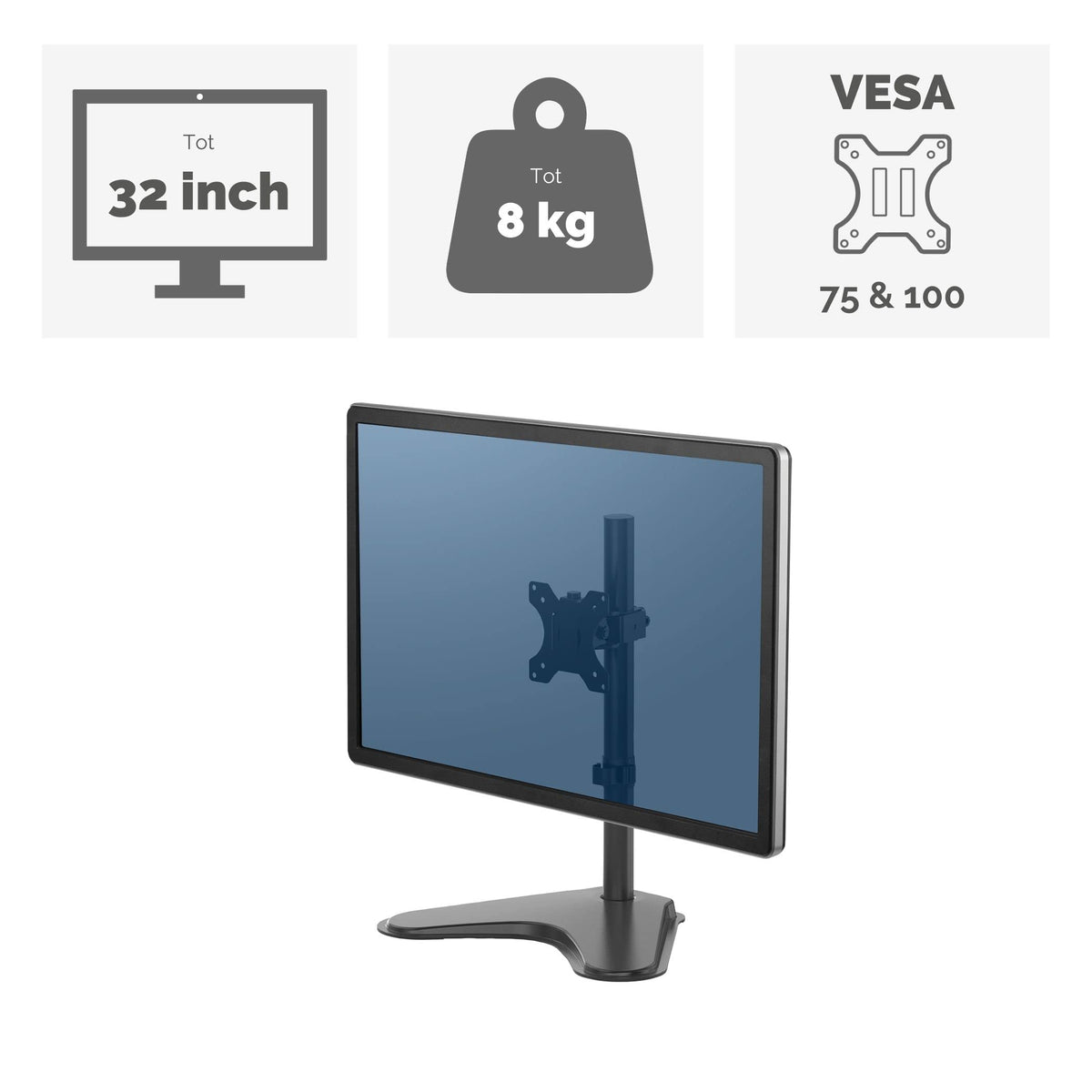 FELLOWES Bras de moniteur simple debout de série professionnelle