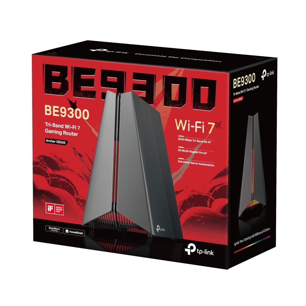 TP-LINK BE9300 Tri-Band Wi-Fi 7 Gaming Router 574Mbps at 2.4GHz + 2882Mbps at 5GHz + 5764Mbps at 6GHz 4x Internal Antennas