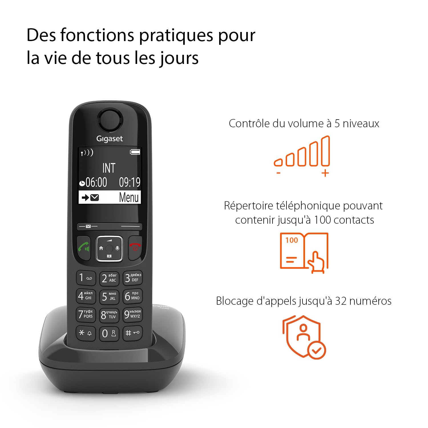 Gigaset AS690 TRIO téléphone DECT noir - base + 3 combinés
