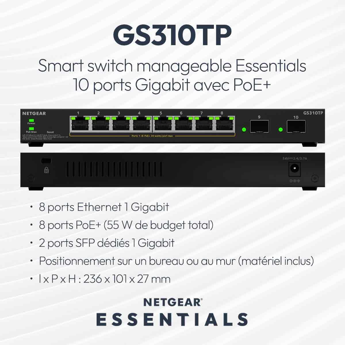 NETGEAR S350 Series 8-Port Gigabit Ethernet PoE+ Smart Managed Essentials Switch with 2 Dedicated SFP Ports