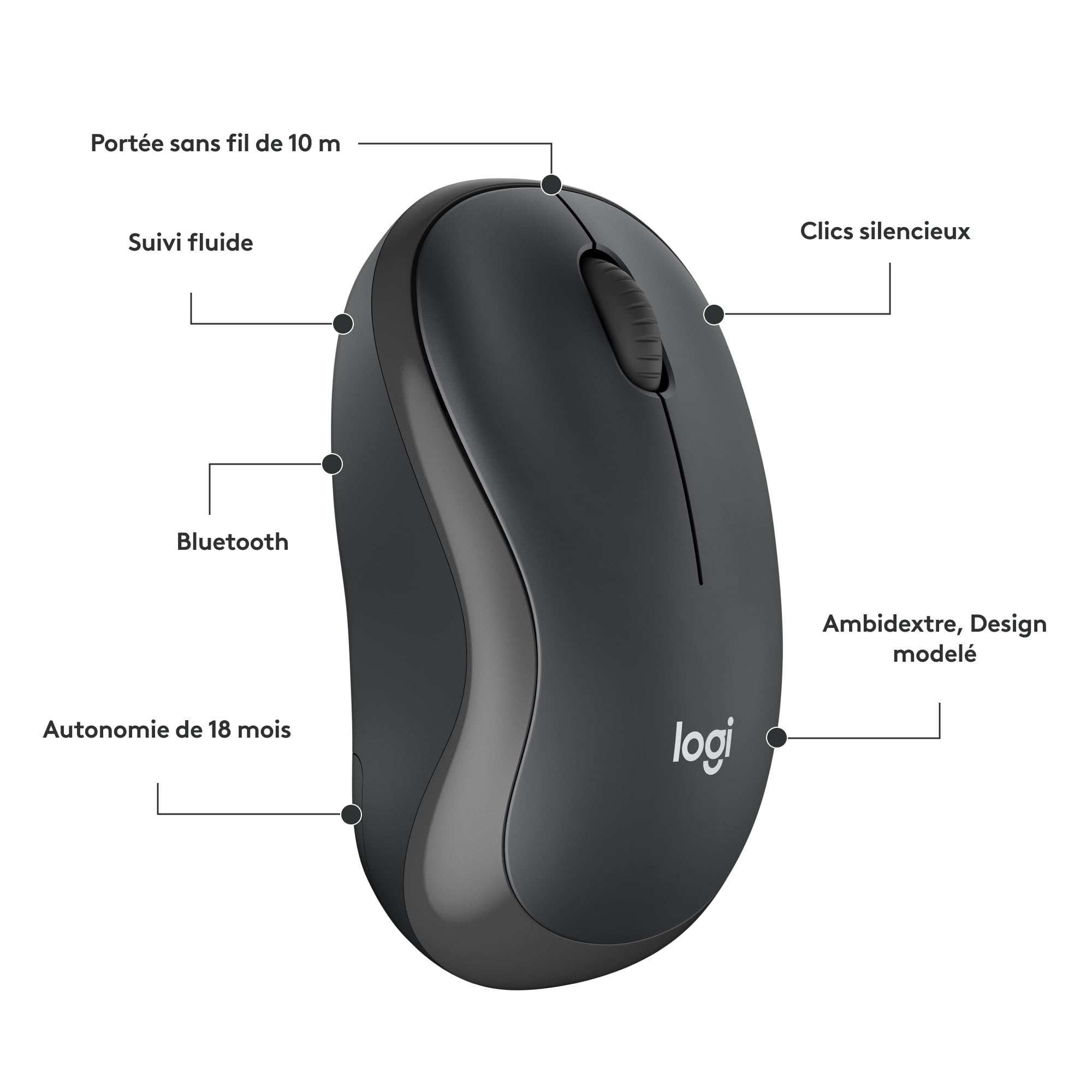LOGITECH M240 Silent Mouse right and left-handed optical 3 buttons wireless Bluetooth graphite