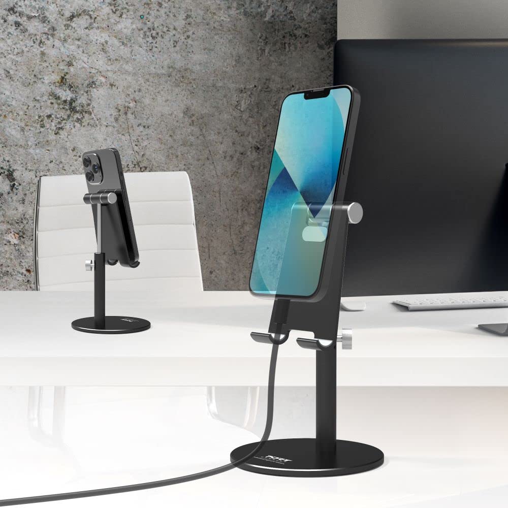 PORT DESIGNS Ergonomic Smartphone Aluminium Stand Hands free Smartphone Support for Desk Use Ideal for Video Meeting Chat Video