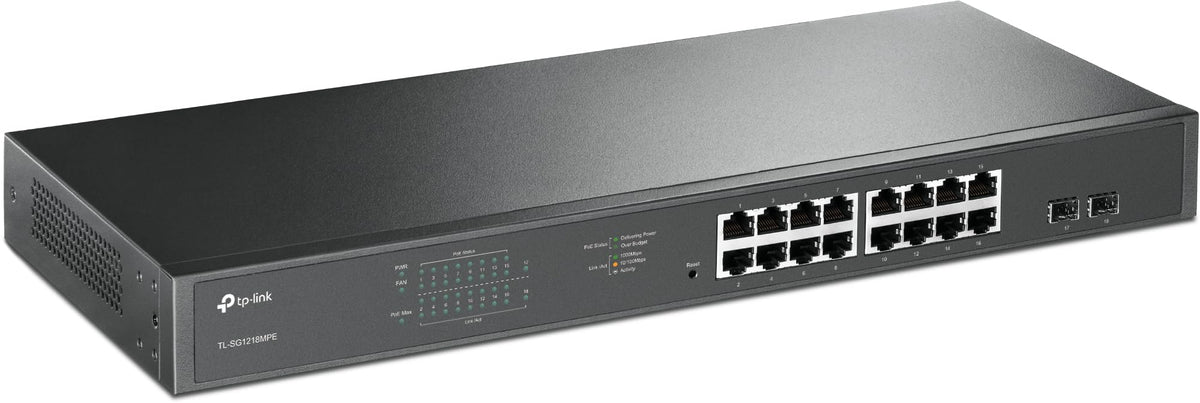 TP-LINK 16-Port Gigabit PoE+ Easy Smart Switch 16 Gigabit RJ45 Ports 2 SFP Slots 802.3at/af 192W PoE Power 1U 19p Rack-mountable