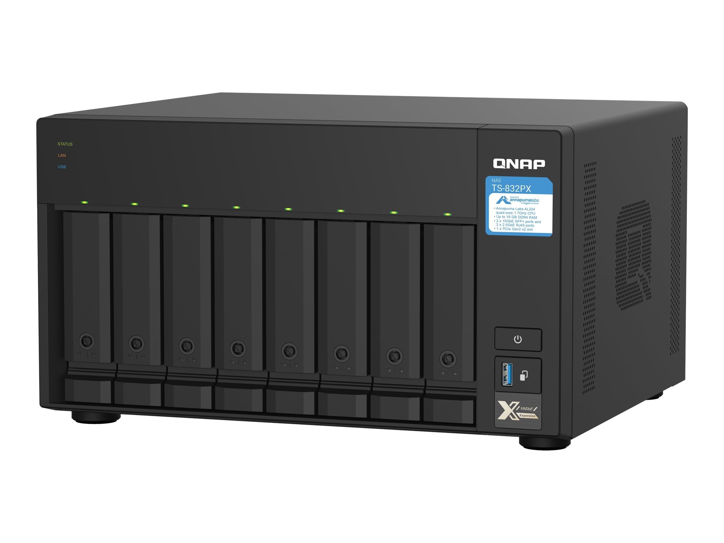 Desktop 8Bay NAS 4GB RAM 2x2.5Gbe Black