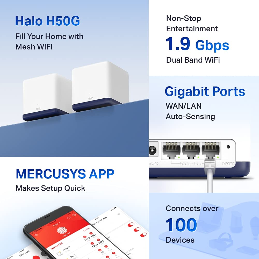 TP-LINK MERCUSYS AC1900 Whole Home Mesh Wi-Fi System 600Mbps at 2.4GHz + 1300Mbps at 5GHz