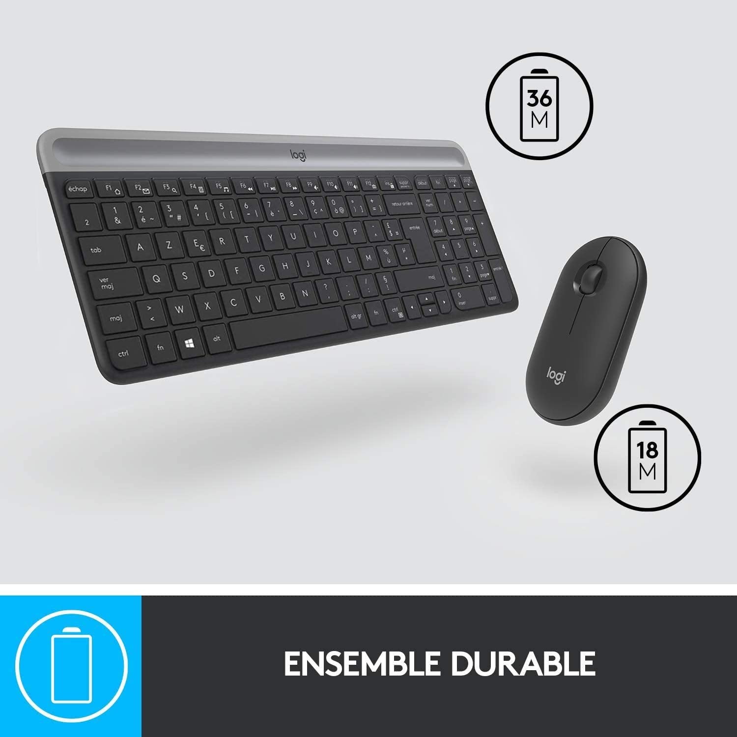 LOGITECH Slim Wireless Keyboard and Mouse Combo MK470 - GRAPHITE - FRA - CENTRAL