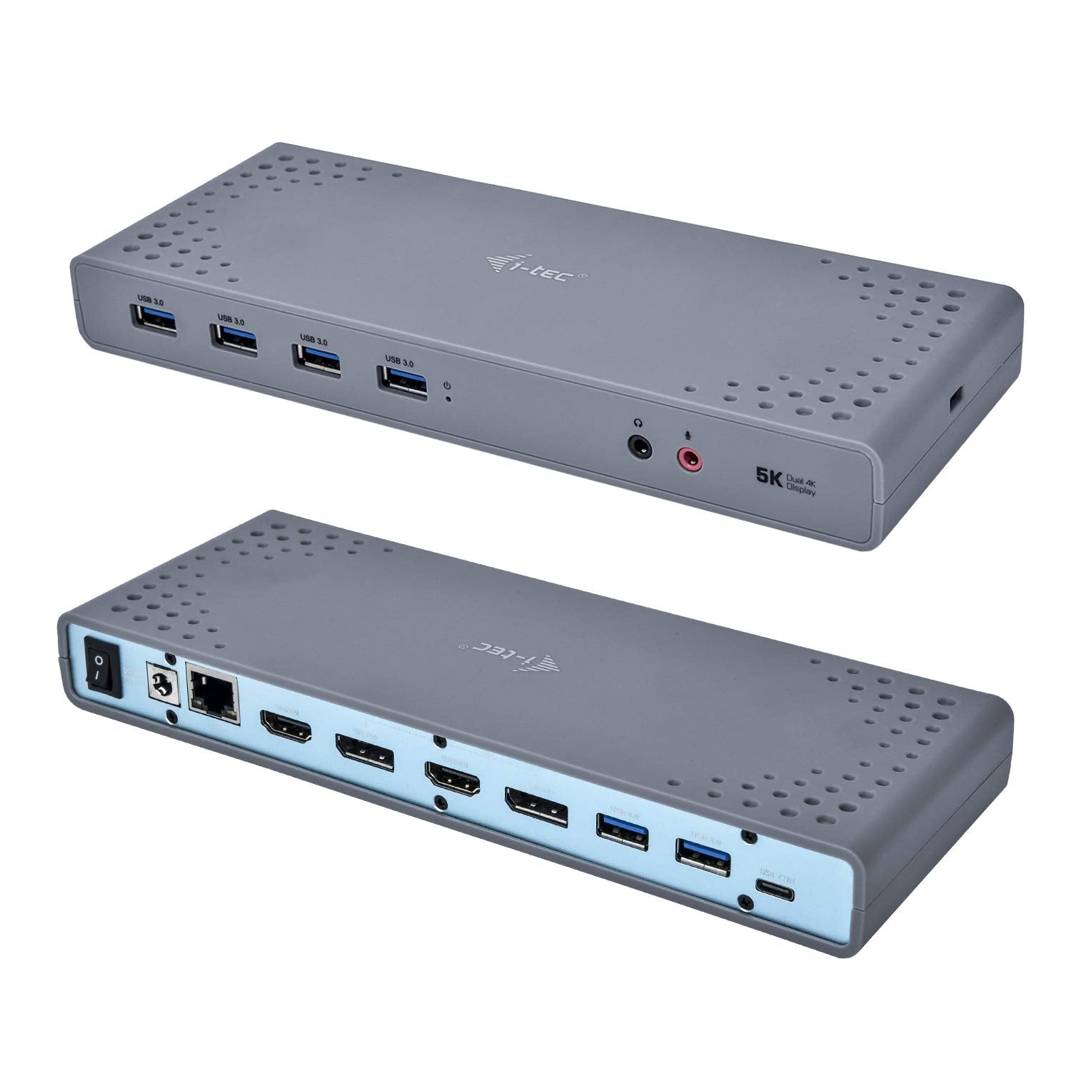 I-TEC USB 3.0/USB-C Dualdock 1x5K 2x4K 60Hz 2xHDMI 2xDP 1xGLAN 6xUSB 3.0 1xAudio/Mic Jack Kensington compatible with TB 3
