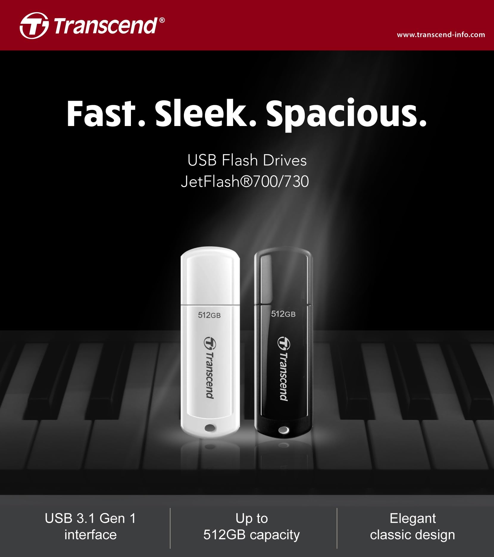 TRANSCEND 32Go Clé USB USB3.1 Gen1 - Classique - Noir