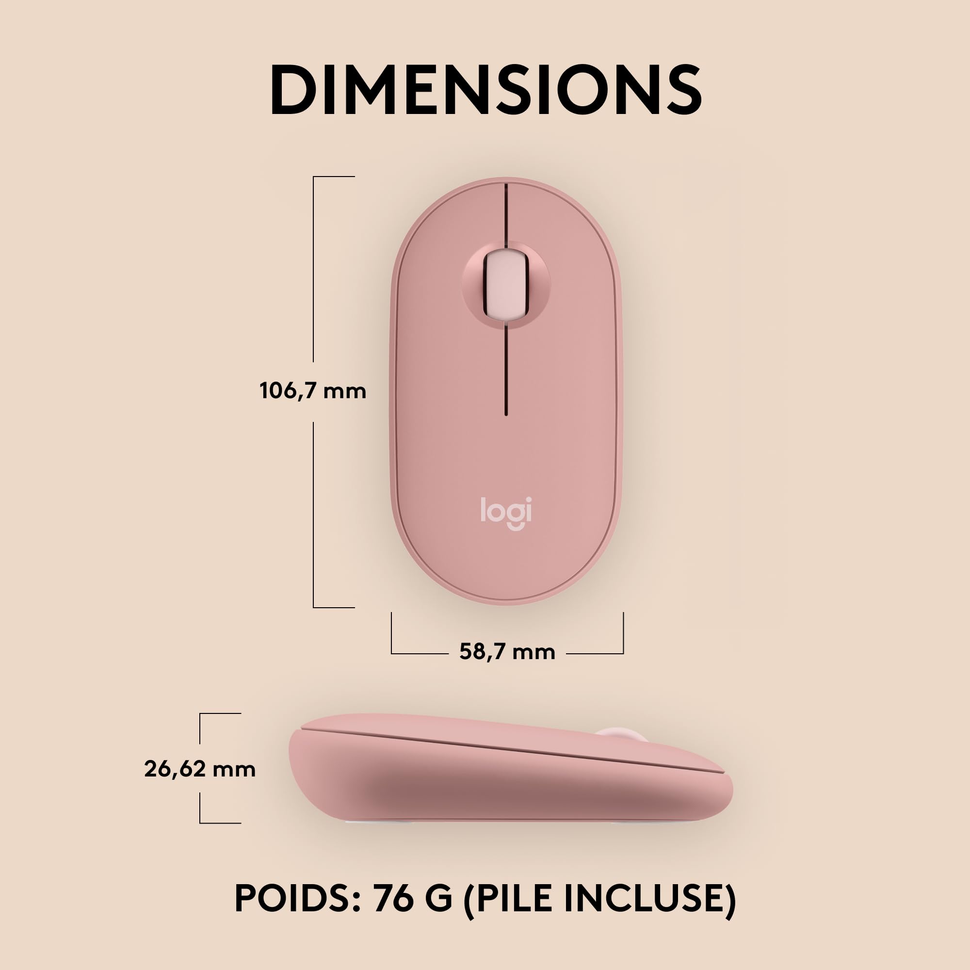 LOGITECH Pebble Mouse 2 M350s Mouse optical 3 buttons wireless Bluetooth 5.2 LE tonal rose