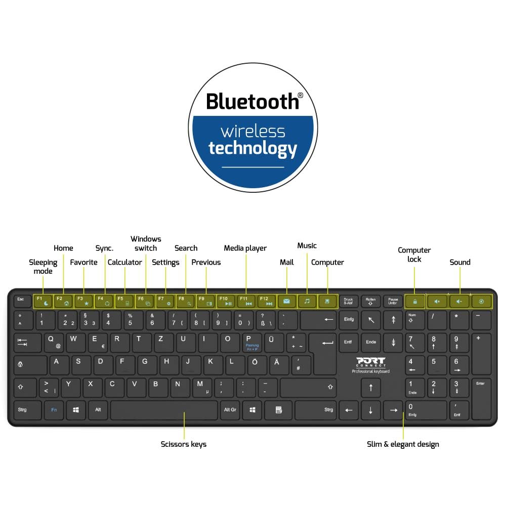 PORT DESIGNS Rechargeable Bluetooth Keyboard Ultra Slim and Elegant Design Rechargeable Battery 10meters Bluetooth range Compatible
