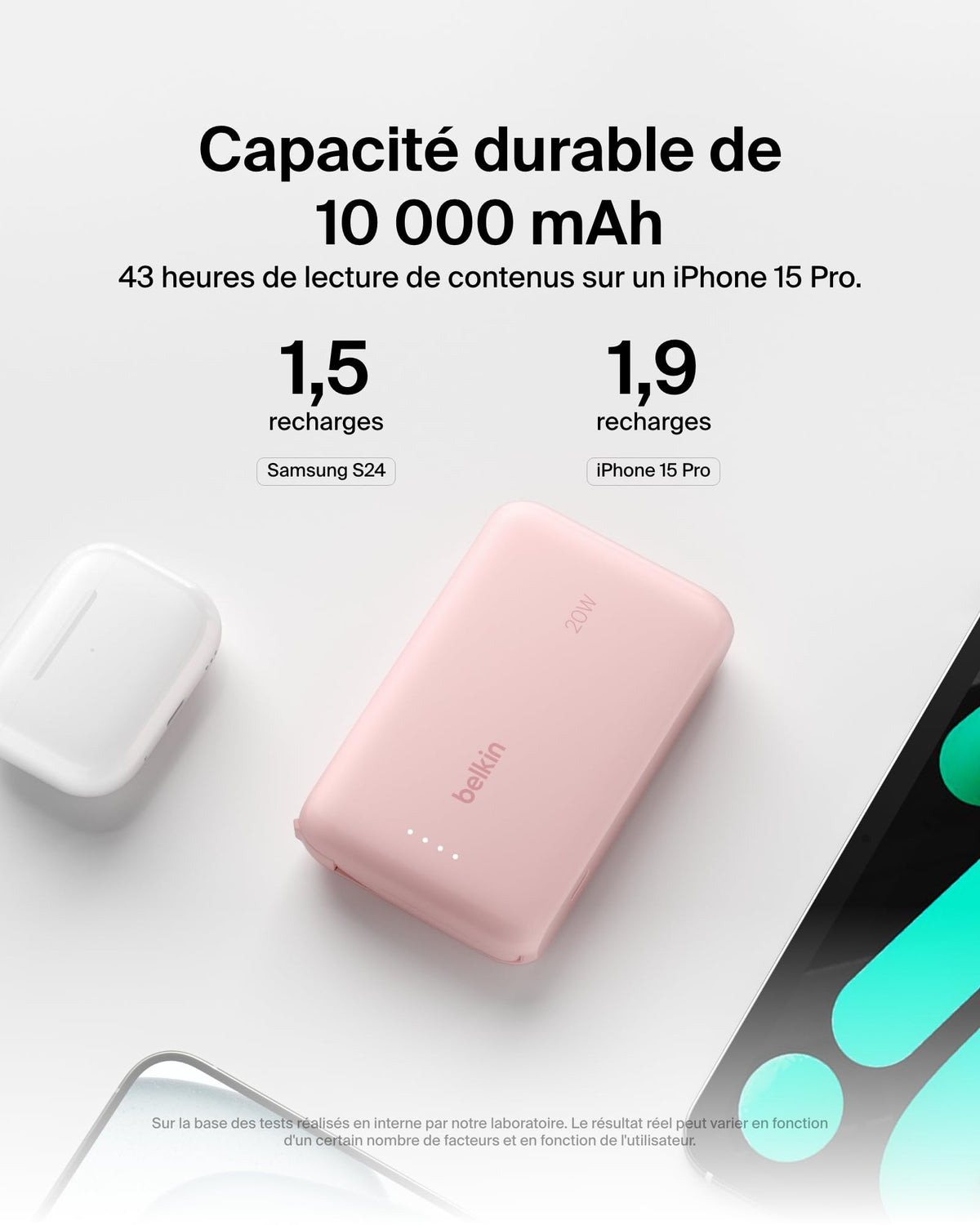 BELKIN 10k PD20w Integrated USB-C Cable Power Bank Pink