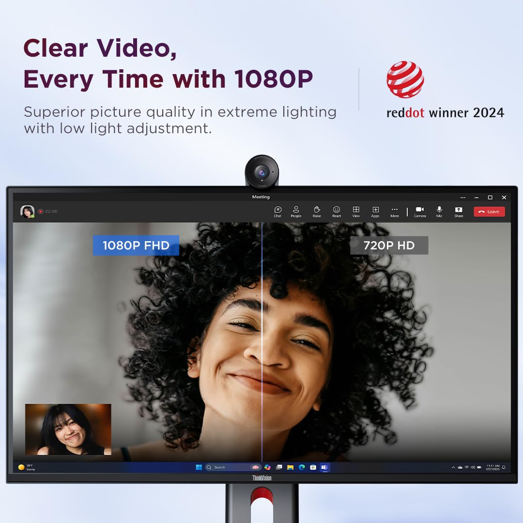 LENOVO FHD Webcam 1080p Fixed FOV78 Dual Microphones AutoFocus USB-A 1.5m Fixed Cable