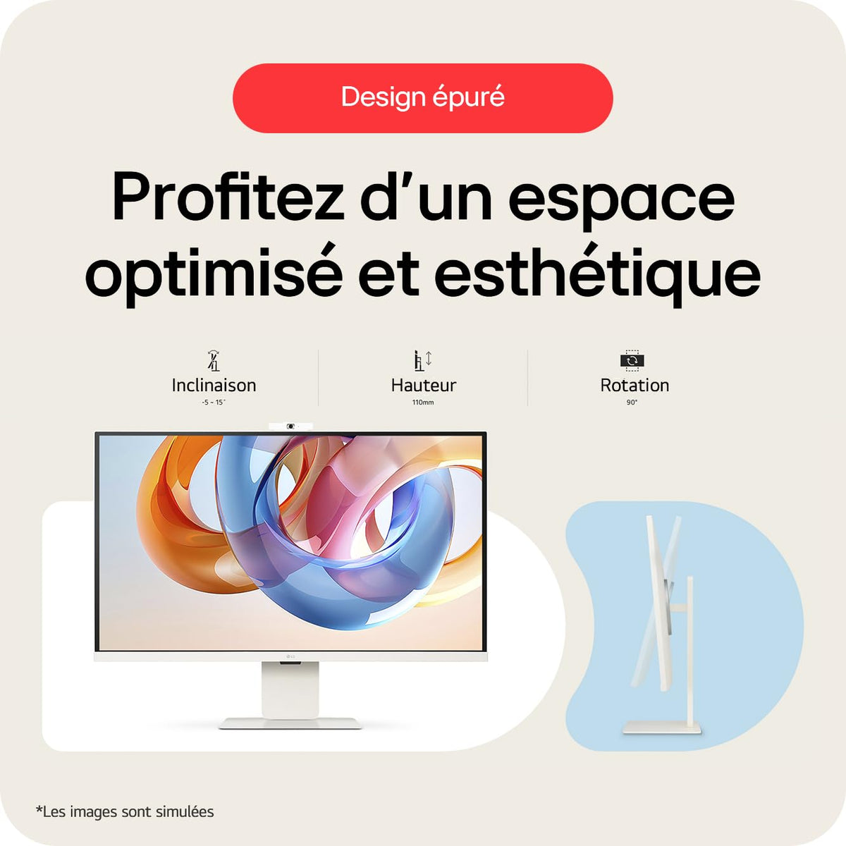 LG - Ecran LCD - 32p - 3840x2160 4K 60 Hz - IPS - 5 ms - Inclinable - Hauteur réglable - Pivotant - Garantie 3 ans