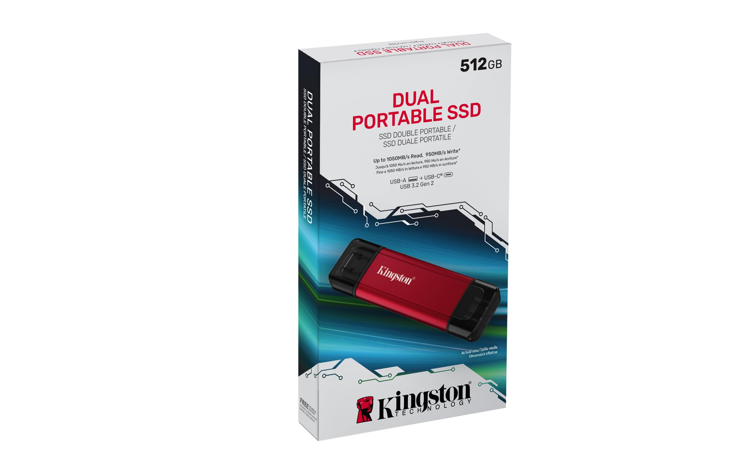 KINGSTON 512Go Dual USB-A/C Portable SSD Up to 1050Mo/s USB 3.2 Gen 2