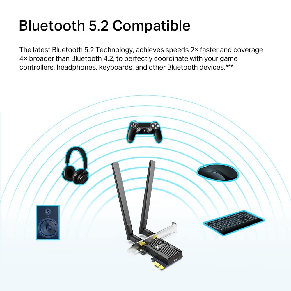 TP-LINK AX1800 Dual Band Wi-Fi 6 Bluetooth 5.2 PCI Express Adapter 1201Mbps at 5GHz + 574Mbps at 2.4GHz 2x High Gain Antennas