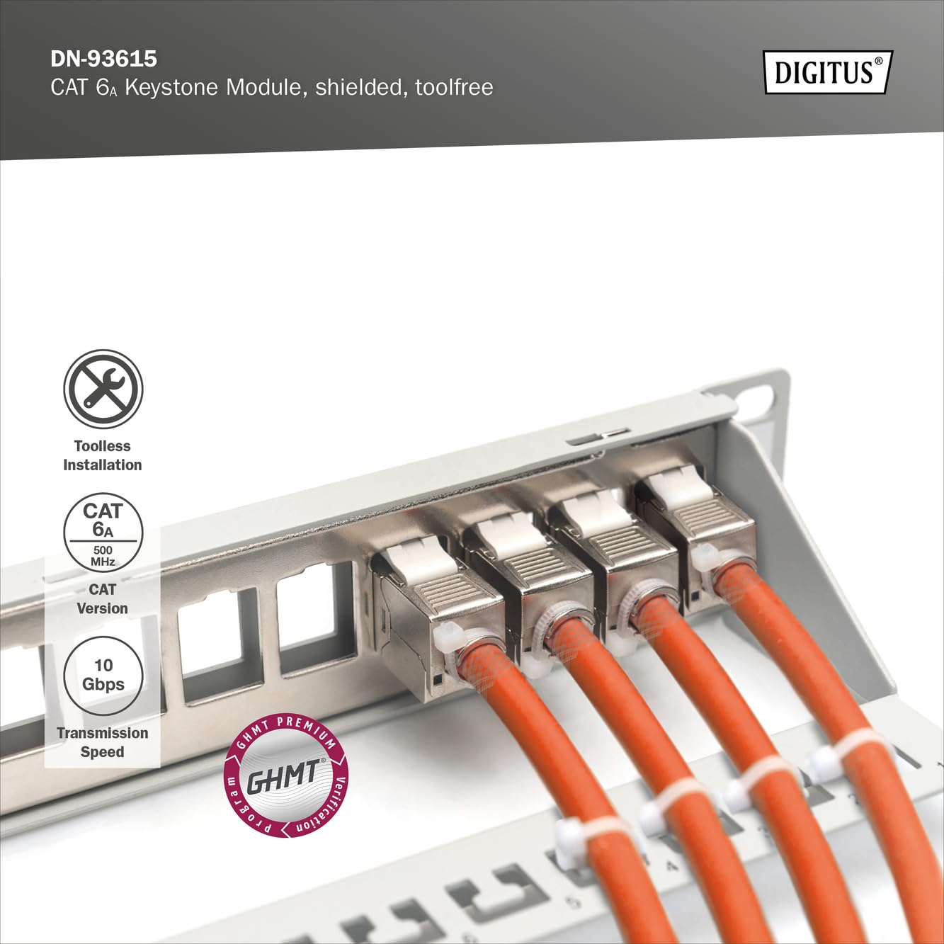 Digitus CAT 6A, module Keystone, blindé, installation sans outil