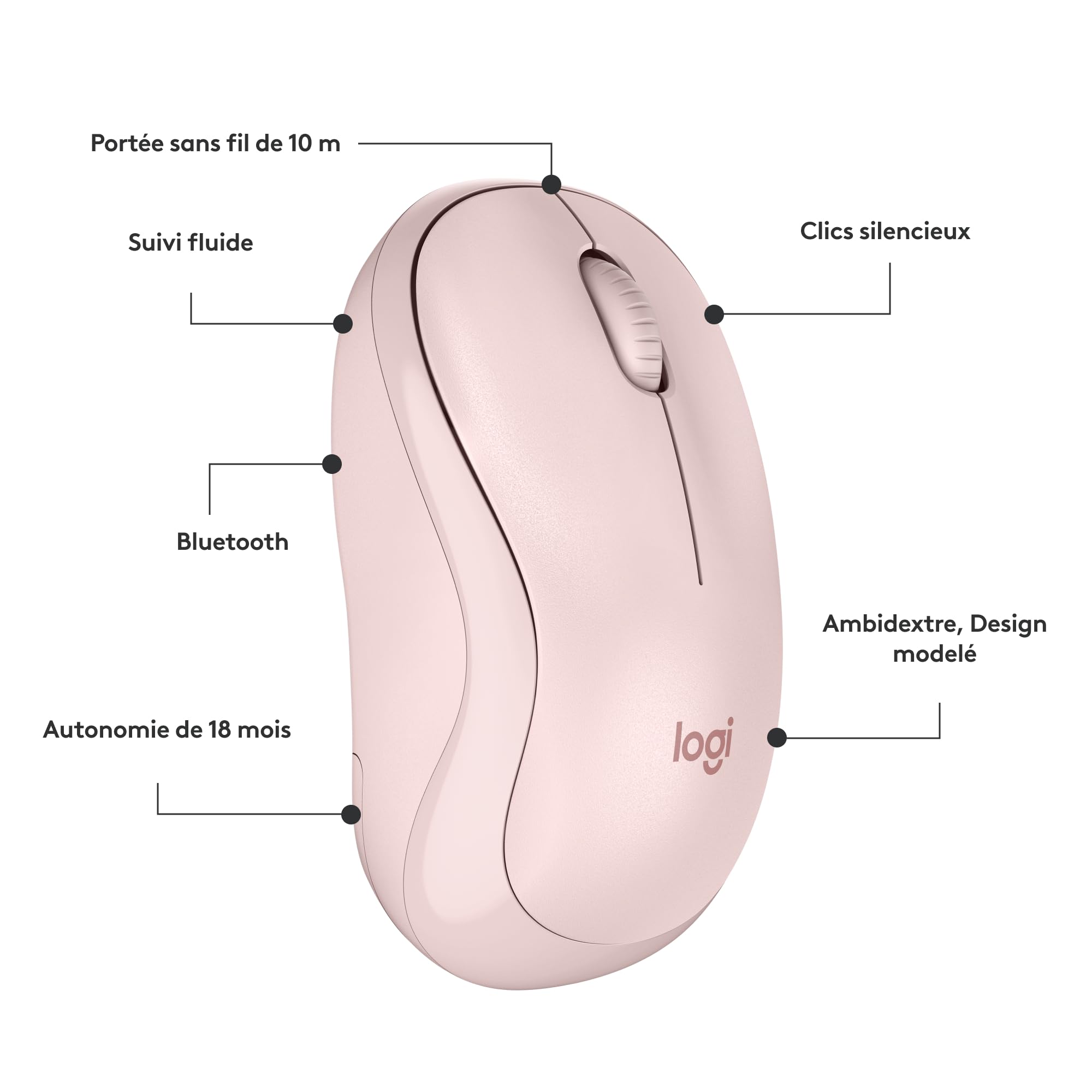 LOGITECH M240 Silent Mouse right and left-handed optical 3 buttons wireless Bluetooth rose