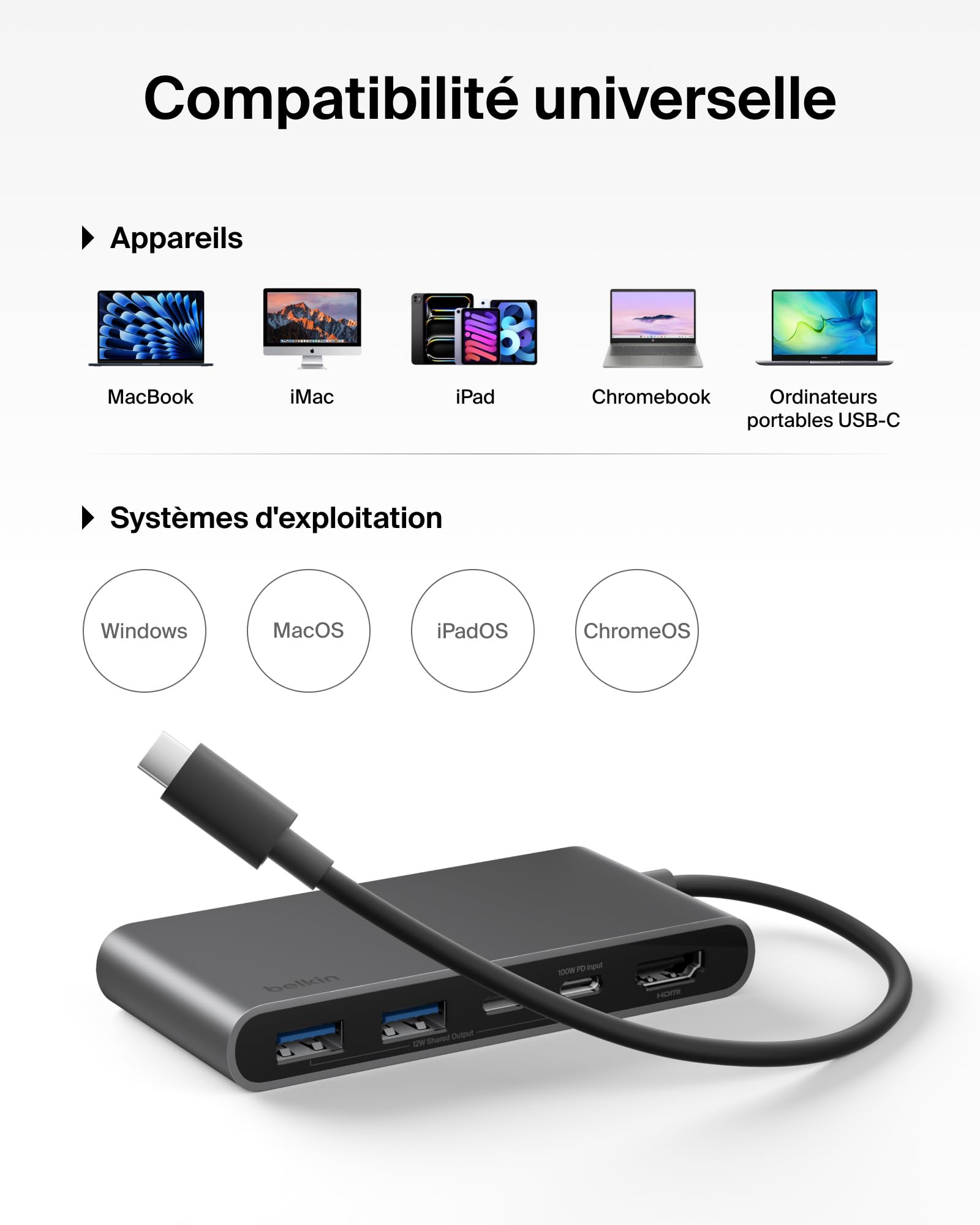 BELKIN Connect 5-in-1 USB-C Hub with Dual USB-C Ports - Silver