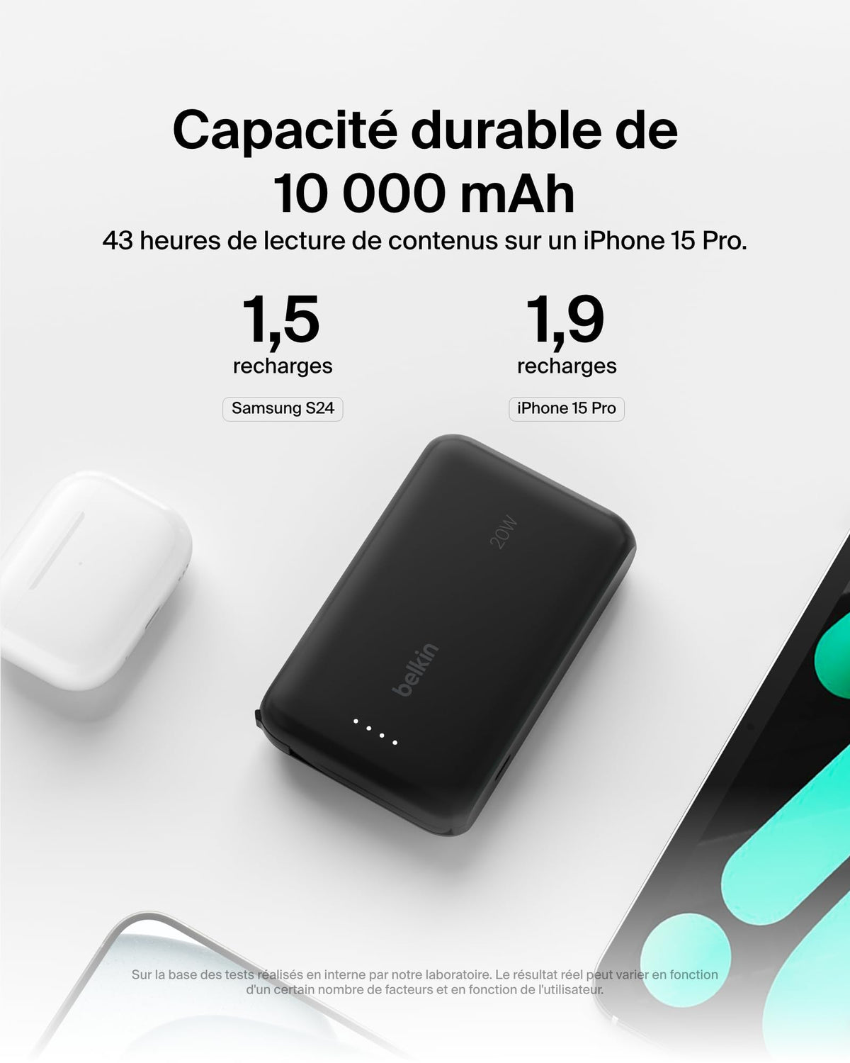 BELKIN 10k PD20w Integrated USB-C Cable Power Bank Black
