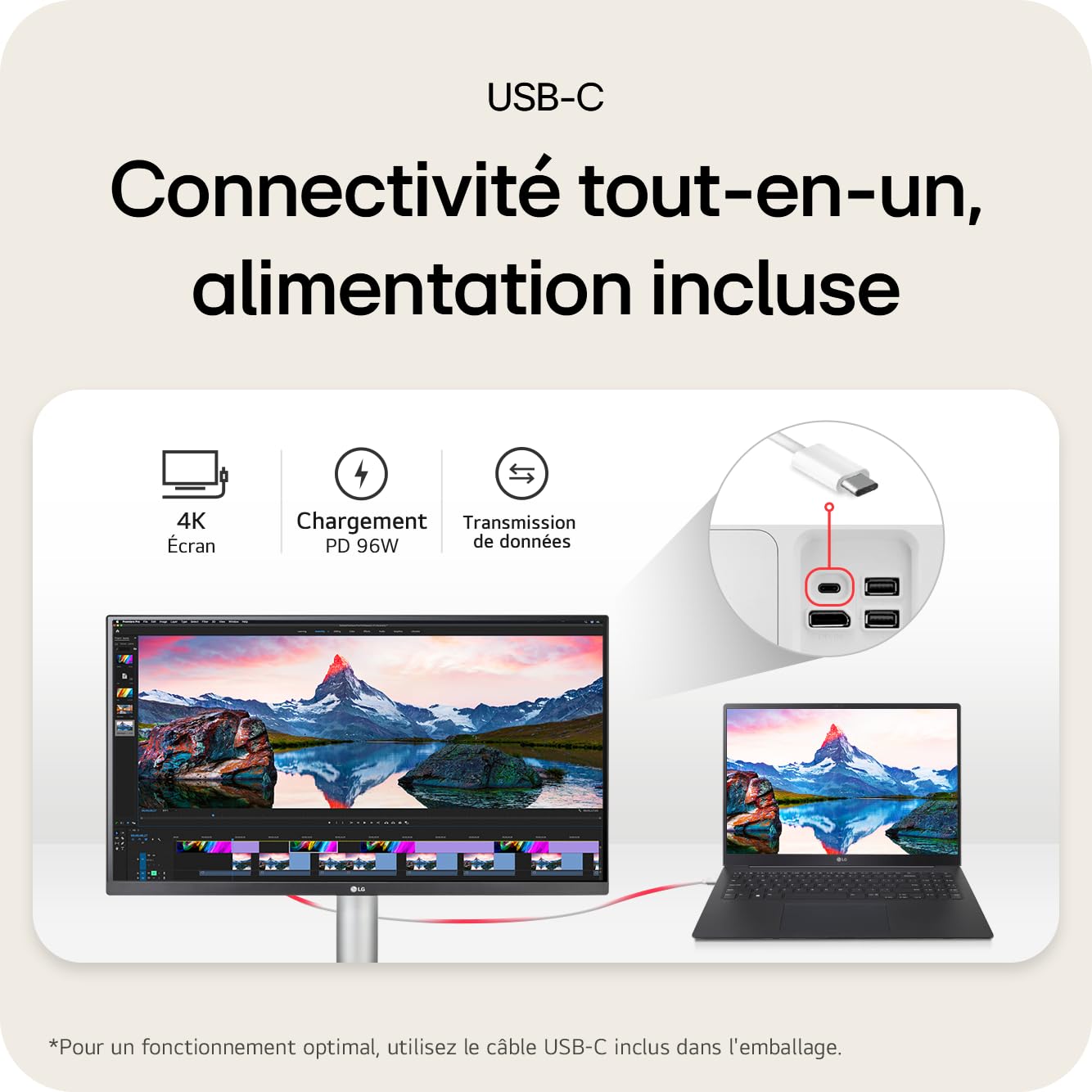 LG 27UP850K-W.AEU Écran LED - 27p - 3840 x 2160 4K UHD - IPS - 400 cd/m² - 1200:1 - DisplayHDR 400- 5ms - 2xHDMI, DP hauts parleurs