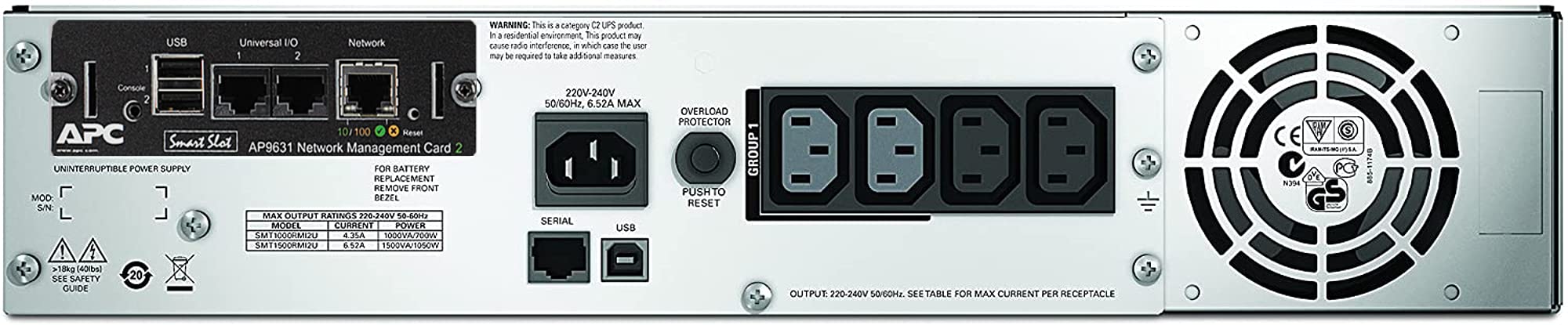 APC Smart-UPS 1500VA LCD RM UPS Rack AC 230V 1000Watt 1500VA Ethernet RS-232 USB oc 4 2U BK with APC UPS Network Management Card
