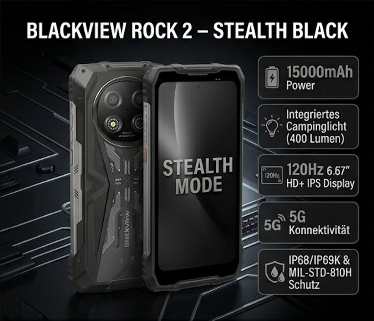 Blackview Rock 2 (NFC - 6.67'' - 256 Go, 8 Go RAM - 15000mAh) Noir