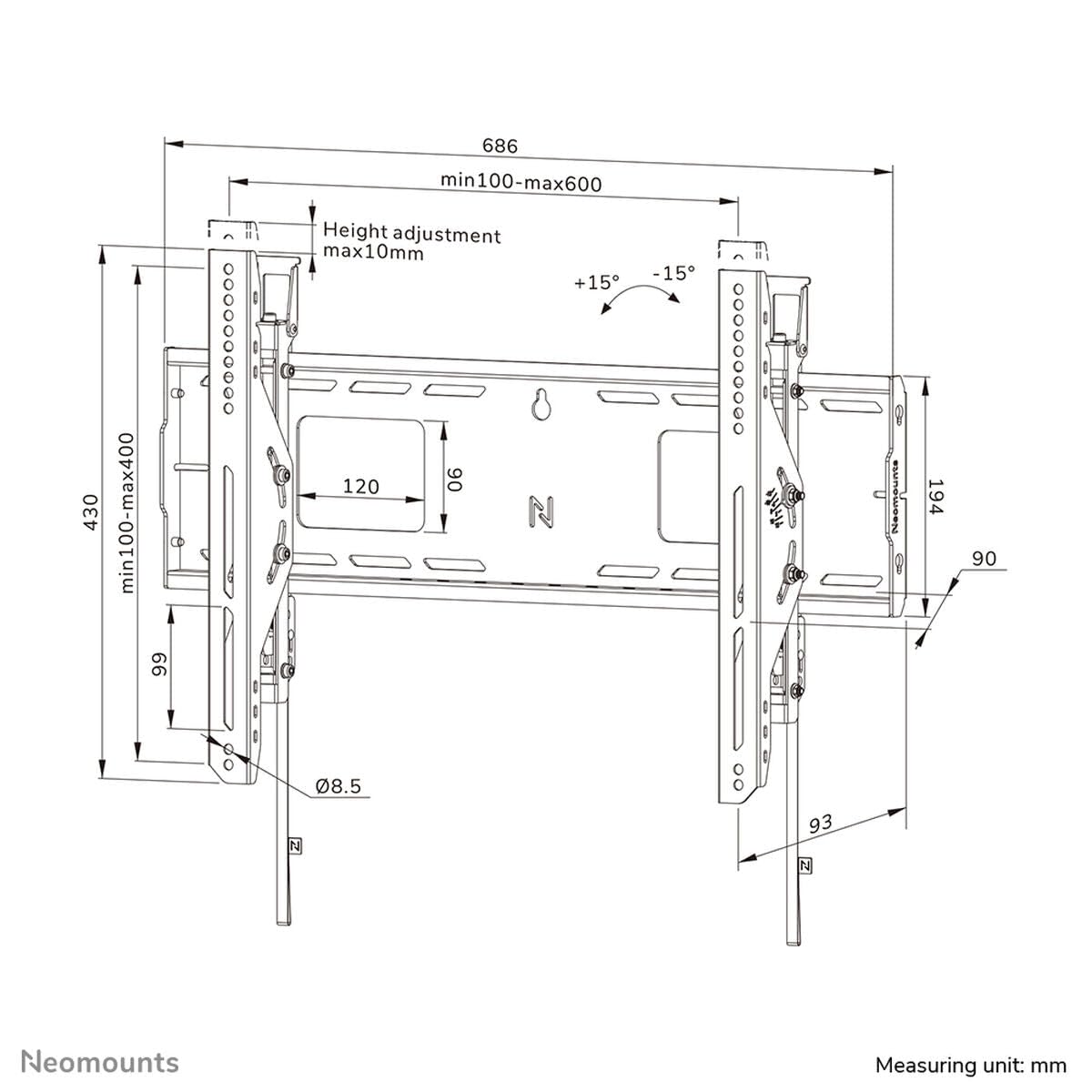NEOMOUNTS WL35-750BL16 Support mural inclinable pour écran 42-86p- robuste - verrouillable - installation rapide - TÌV