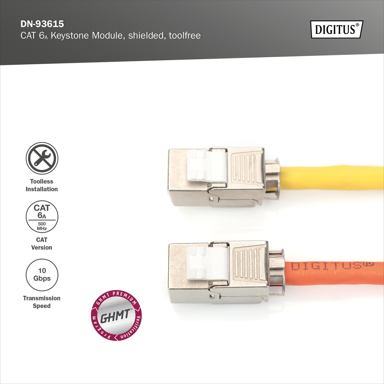 Digitus CAT 6A, module Keystone, blindé, installation sans outil