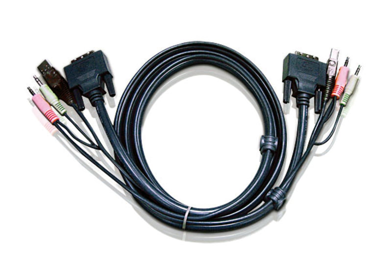 ATEN Câble KVM DVI-I USB Single Link 1,8m - 1,8 m - DVI-I - Noir - DVI-I/USB A/2 x 3.5mm - DVI-I/USB B/2 x 3.5mm - Mâle